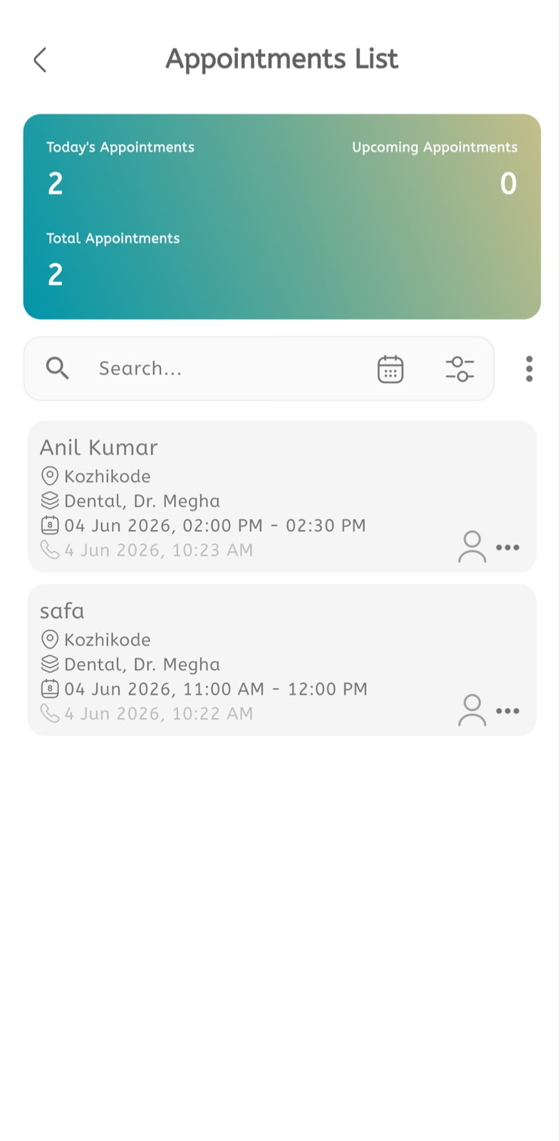 Appointments list screen