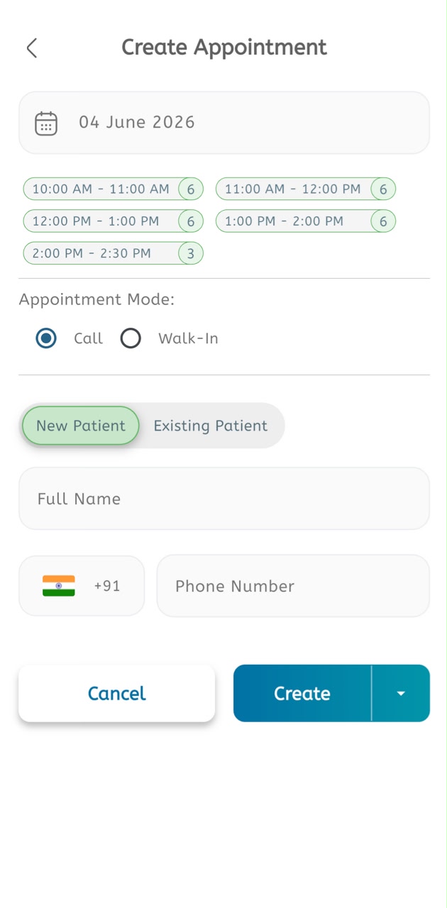 Create appointment screen