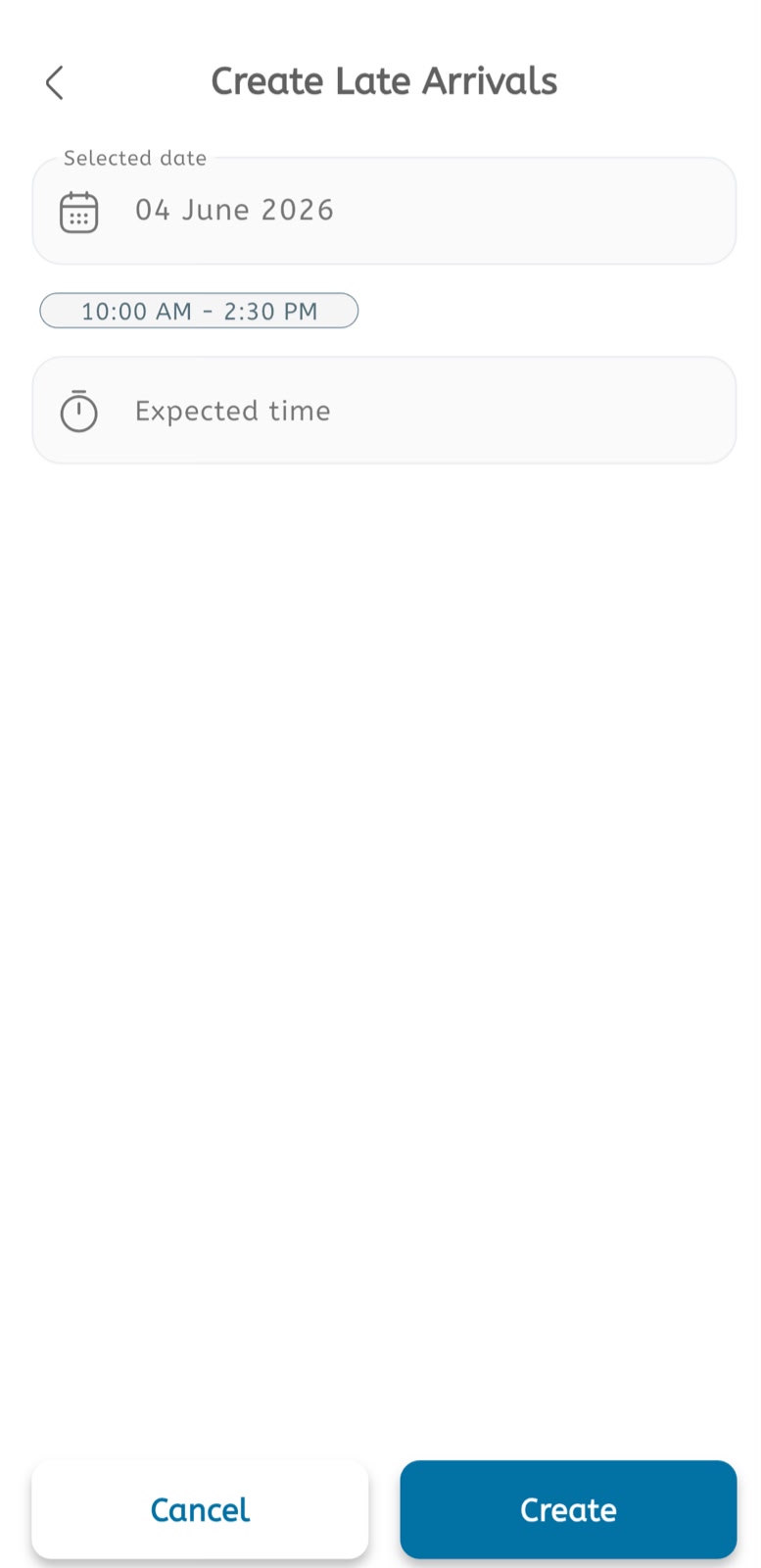 Create late arrivals screen