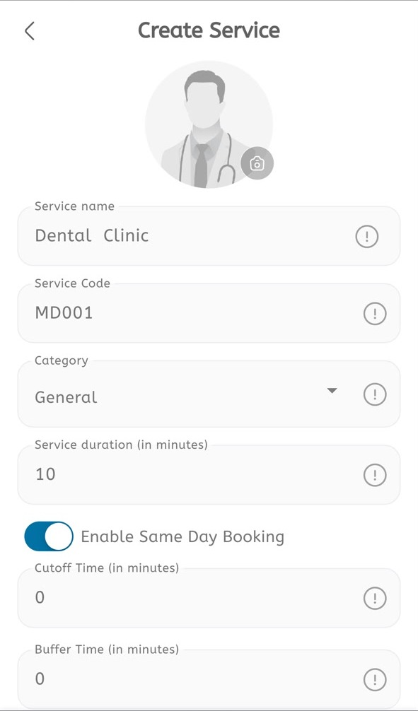 Create service screen without browser chrome