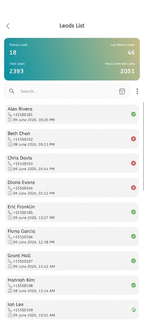 Leads list screen