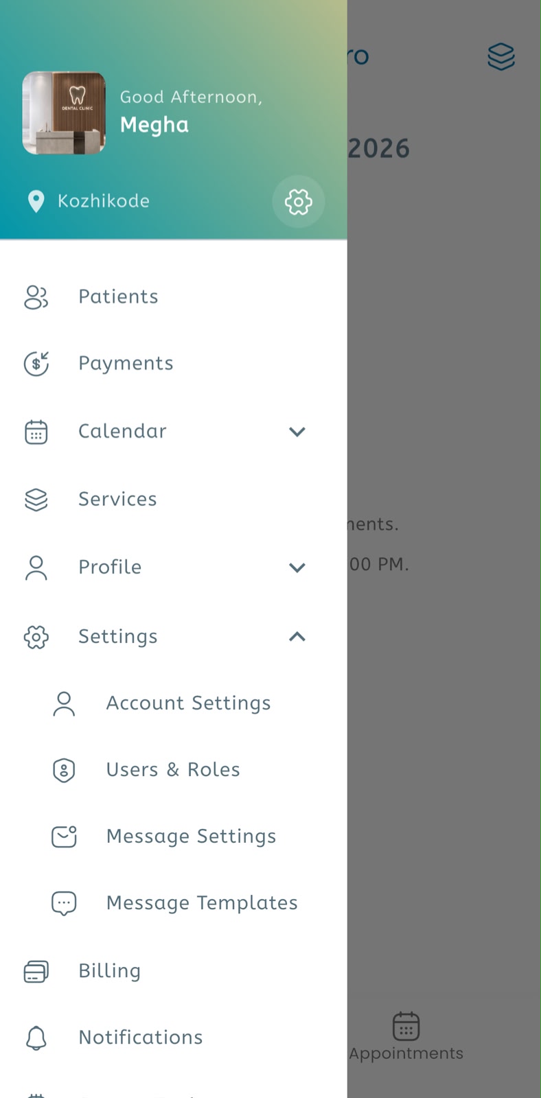 Settings menu expanded