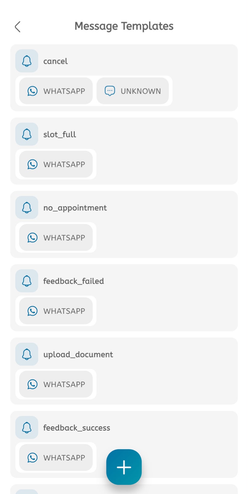 Message templates list screen