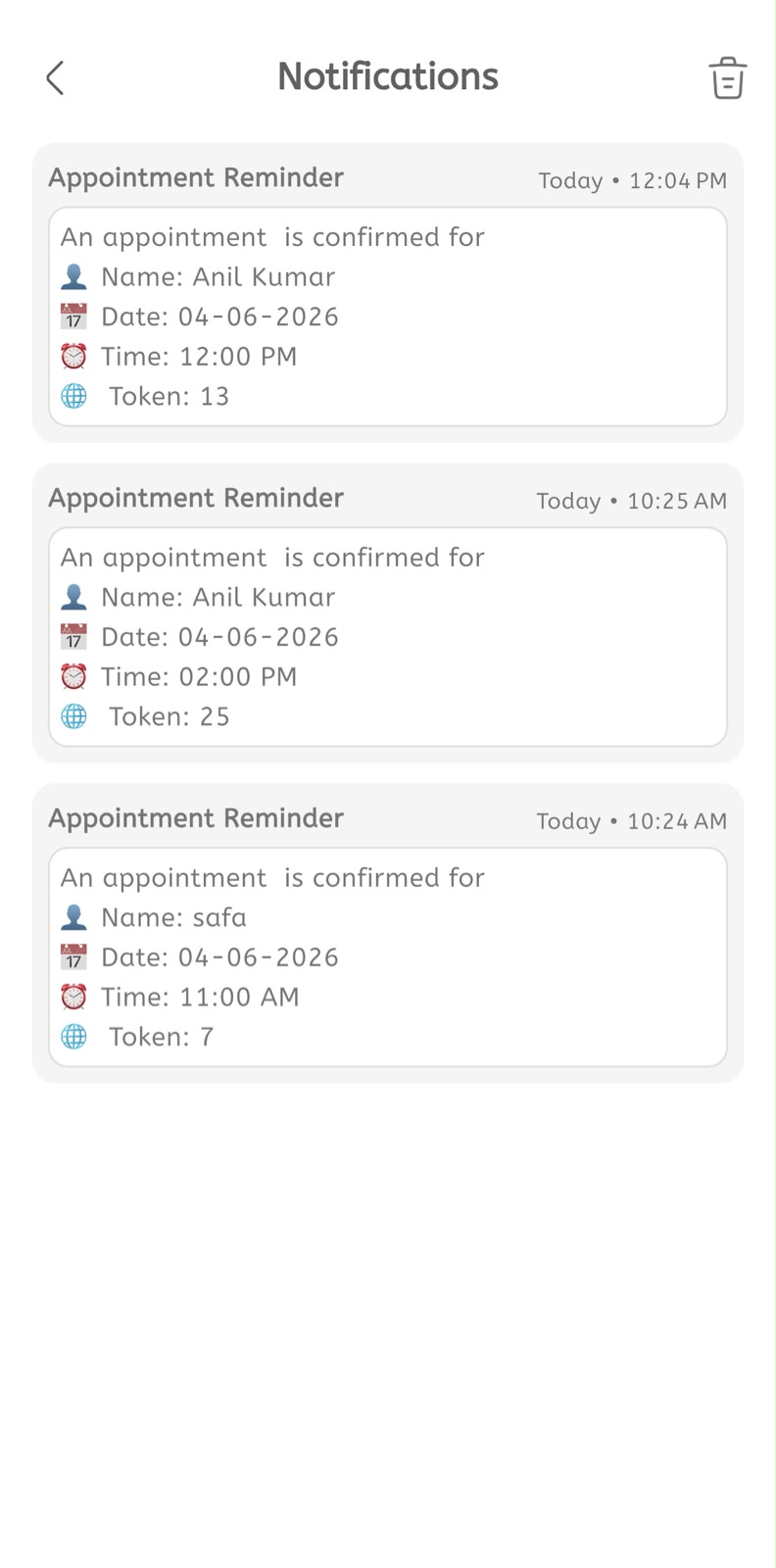 Notifications screen