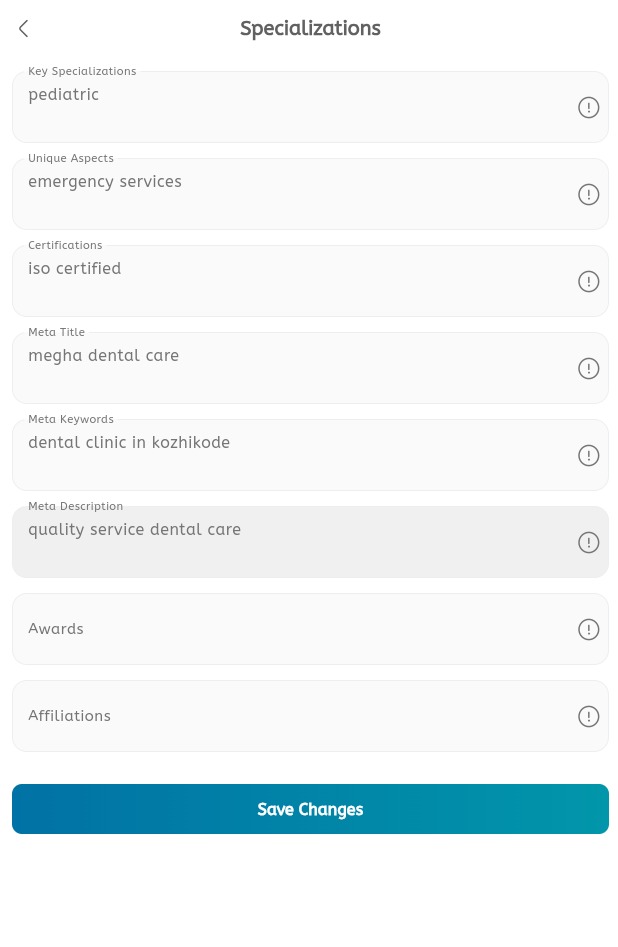 Profile specializations screen