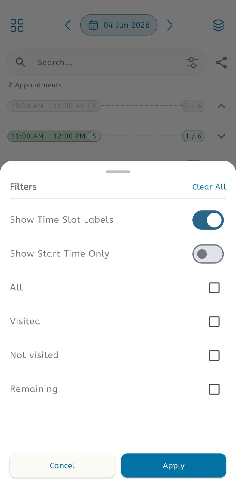 Token filter screen
