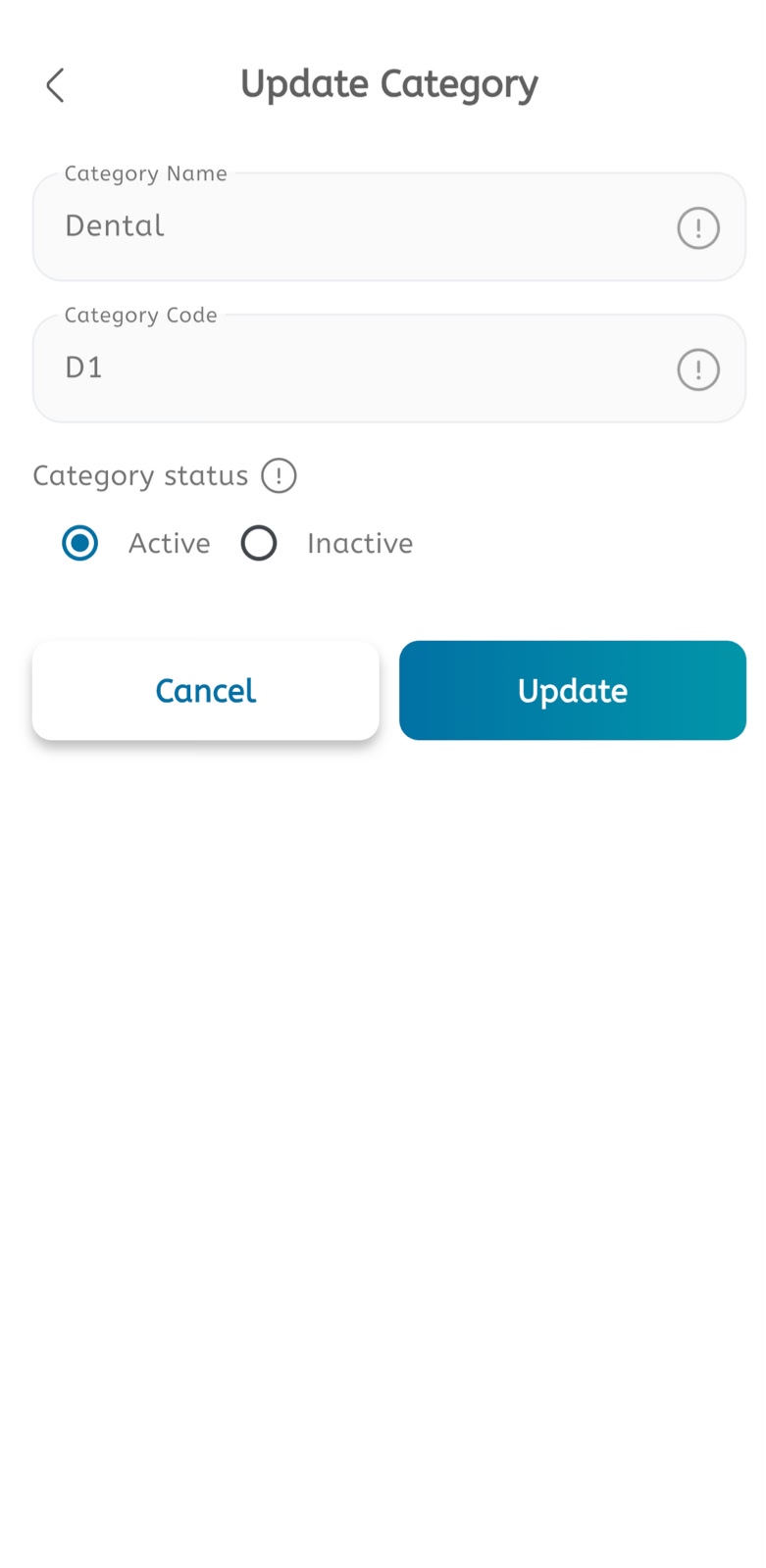 Update category screen