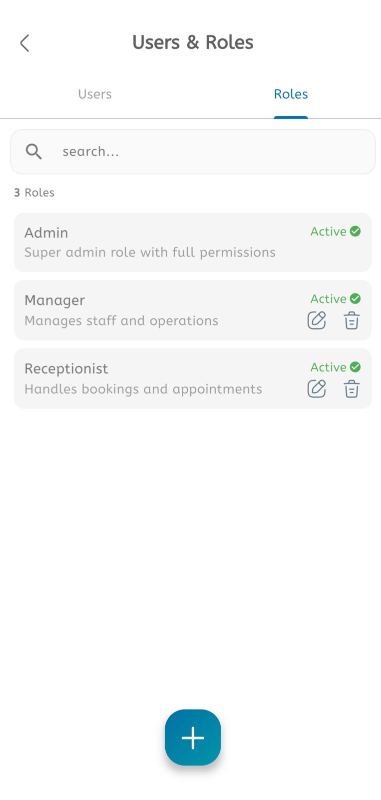 Users and roles screen