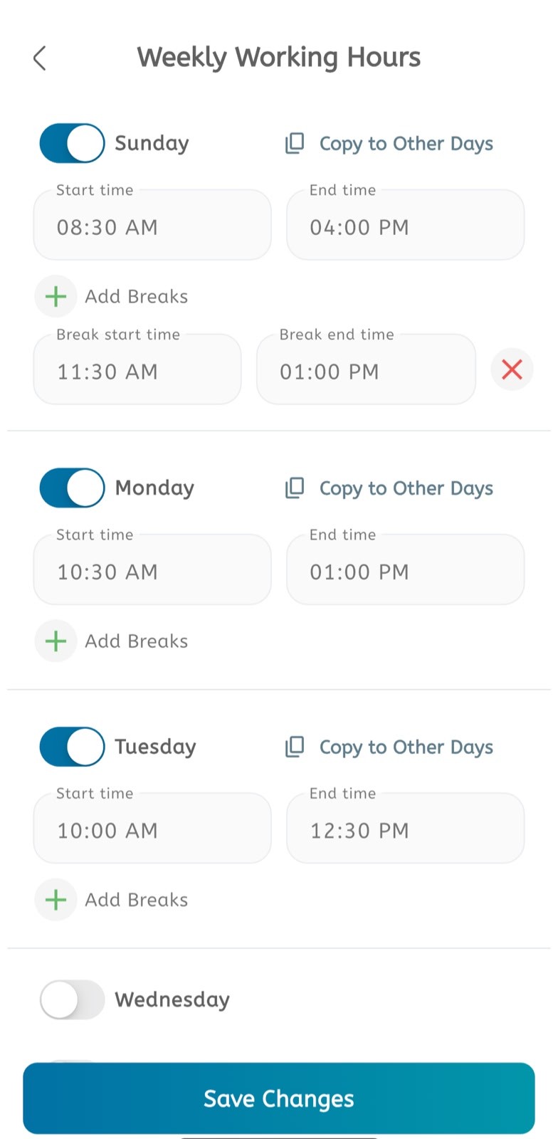 Buktor working hours screen